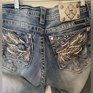 Miss Me Blue Straight Leg Jeans with Embellished Pockets